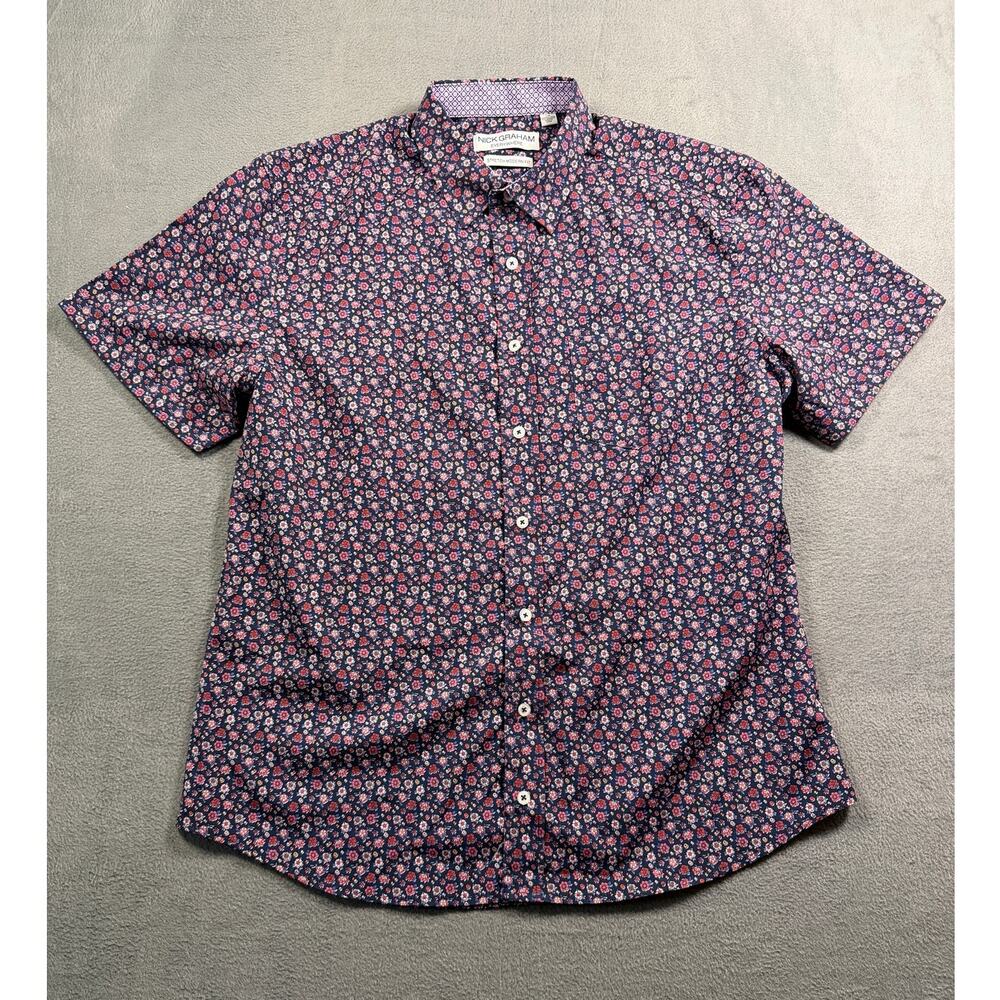 Nick Graham Everywhere Shirt Mens Large Shirt Floral Pink Short‎ Sleeve Stretch